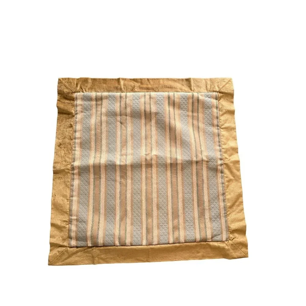 Thomasville Luxrury Pillow Cover Gold & Beige Striped‎ Velvet Edged 25x25